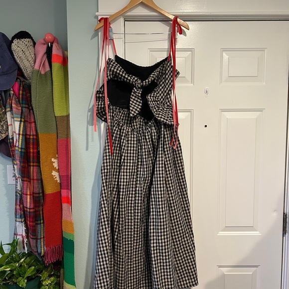 Eliza Faulkner Tessa Linen Black and White Gingham Dress with Red Ribbon - Picture 6 of 11